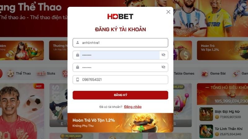 Chọn đăng ký HDBET tài khoản