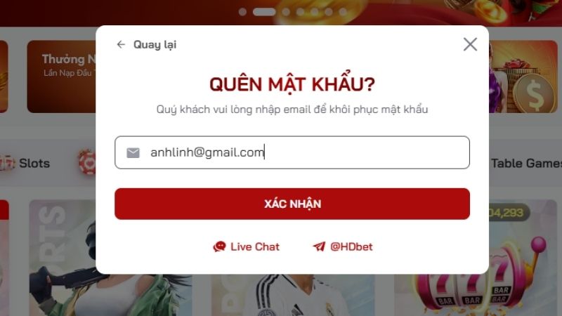Tuyệt chiêu lấy lại mật khẩu HDBET