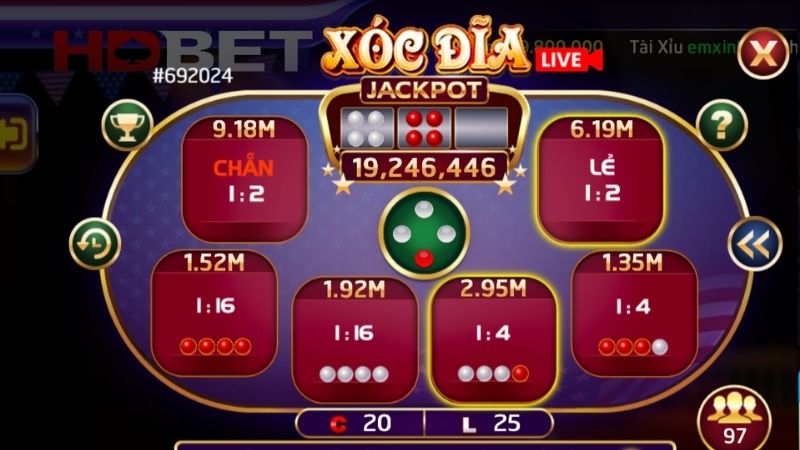 Các cửa cược và tỷ lệ trả thưởng trong xóc đĩa trực tuyến HDBET